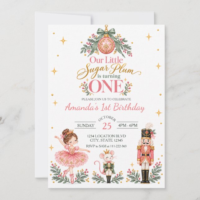 Sugar Plum Nutcracker First Birthday Invitation (Front)