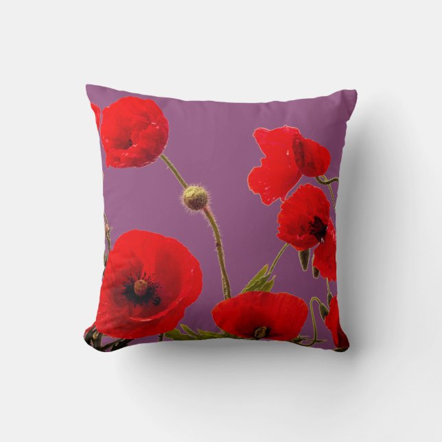 Sugar Plum Pink Red Poppy Flower Floral Purple Cushion (Front)