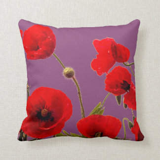 Sugar Plum Pink Red Poppy Flower Floral Purple Cushion