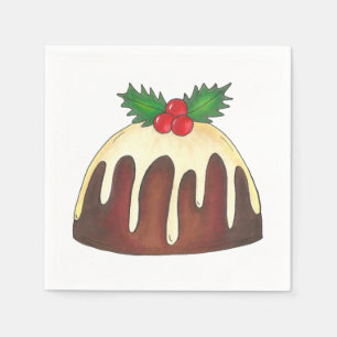 Sugar Plum Pudding Holly Christmas British Festive Napkin