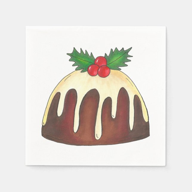 Sugar Plum Pudding Holly Christmas British Festive Napkin (Front)