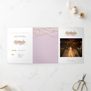 Sugar Plum Purple Photo Quinceanera Tri-Fold Invitation