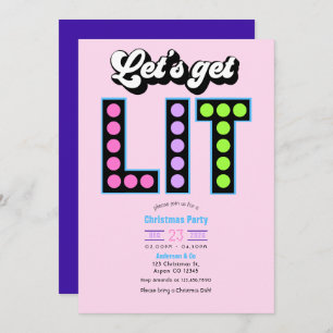 Sugar Rush Let's Get Lit Retro Christmas Party Invitation