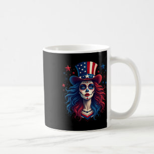 Sugar Skull 4th Of July American Flag Skeleton Wom Coffee Mug