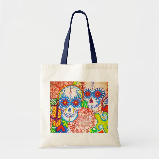 sugar skull & anchor sea tote bag tattoo style (Front)
