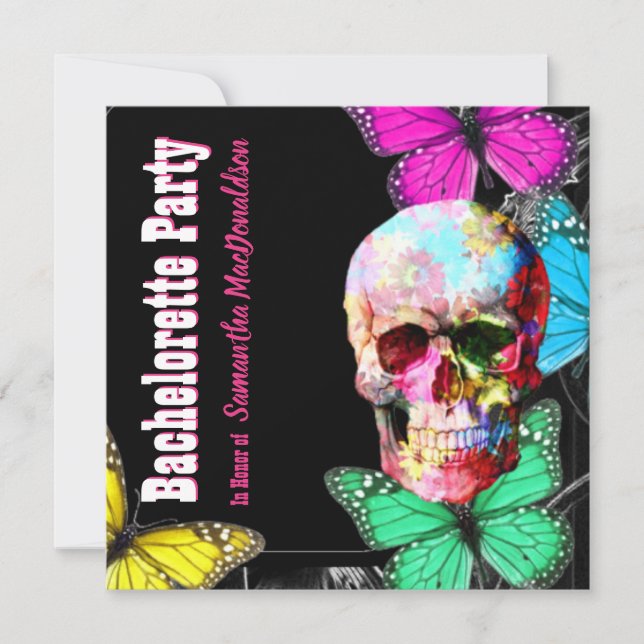 Sugar skull and butterflies bachelorette party invitation (Front)