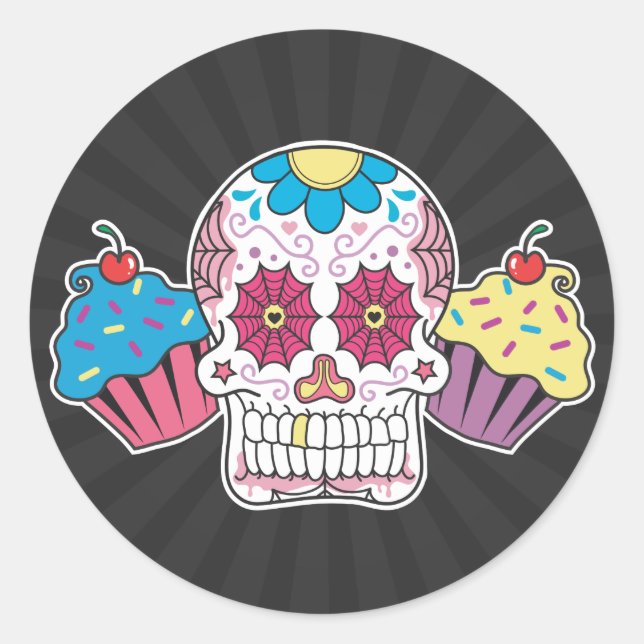 Sugar Skull and Cupcakes Classic Round Sticker (Front)