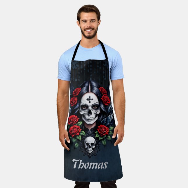 Sugar Skull Angel with Roses.  Apron (Worn)