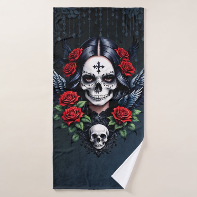 Sugar Skull Angel with Roses.  Bath Towel (Bath Towel)