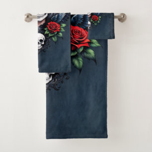 Sugar Skull Angel with Roses. Bath Towel Set