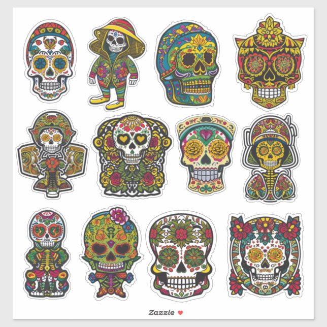 Sugar Skull Art 12 Piece Folk Art Pack  (Sheet)
