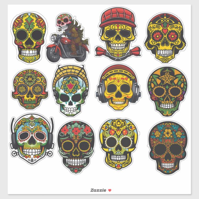 Sugar Skull Art 12 Piece Vintage Pack  (Sheet)
