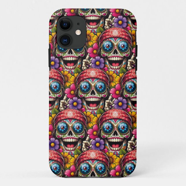 Sugar Skull Art - A Colourful Fusion Peace Sign Case-Mate iPhone Case (Back)
