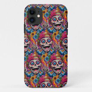 Sugar Skull Art - A Symphony of Colours Peace Sign iPhone 11 Case
