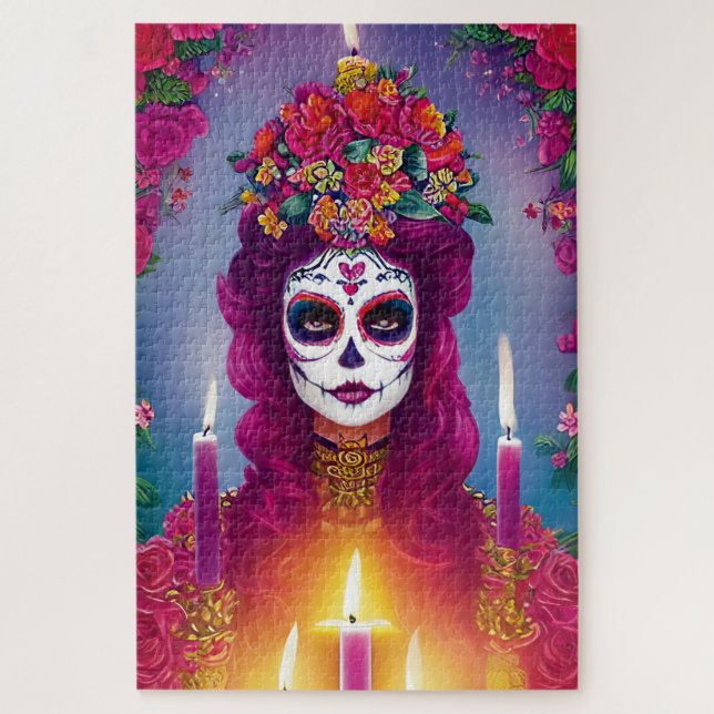 Sugar Skull Art -  Beautiful Woman at Altar Jigsaw Puzzle (Vertical)