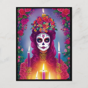 Sugar Skull Art -  Beautiful Woman at Altar Postcard