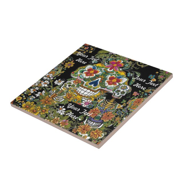 Sugar Skull Art Blooming Bones Customisable Tile (Side)