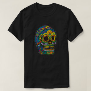 Sugar Skull Art - Blue with Golden Makeup T-Shirt