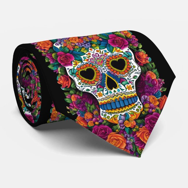 Sugar Skull Art - Burst of Mexican Flair Tie (Rolled)