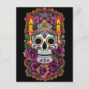 Sugar Skull Art - Candle Lit Altar Postcard