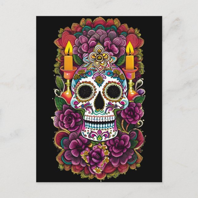 Sugar Skull Art - Candle Lit Altar Postcard (Front)