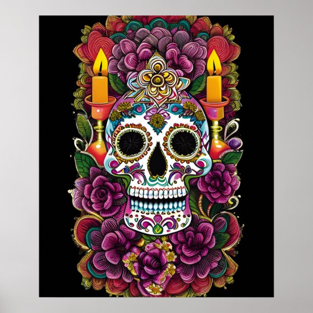 Sugar Skull Art - Candle Lit Altar Poster (Front)