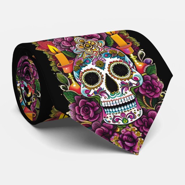 Sugar Skull Art - Candle Lit Altar Tie (Rolled)