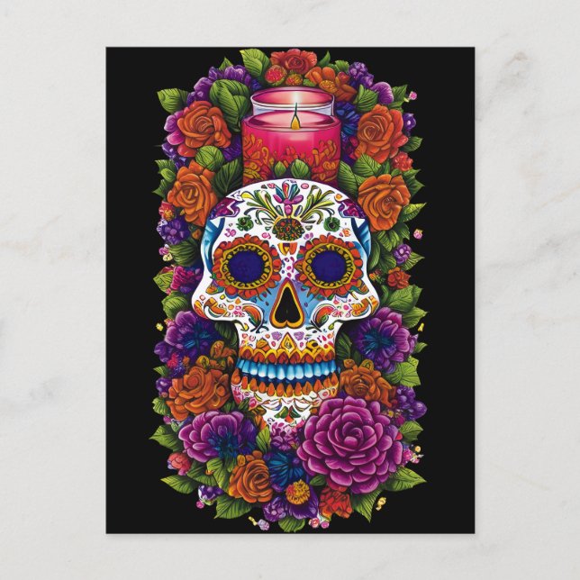 Sugar Skull Art - Celebrate Dia de los Muertos Postcard (Front)