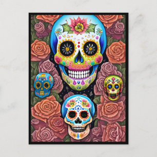 Sugar Skull Art - Celebrate Dia de los Muertos Postcard