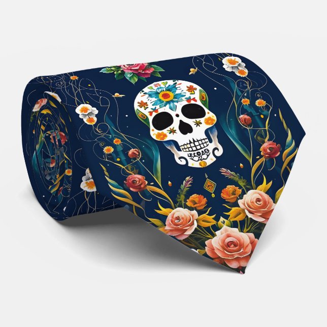 Sugar Skull Art -  Celebrate Tradition Tie (Rolled)