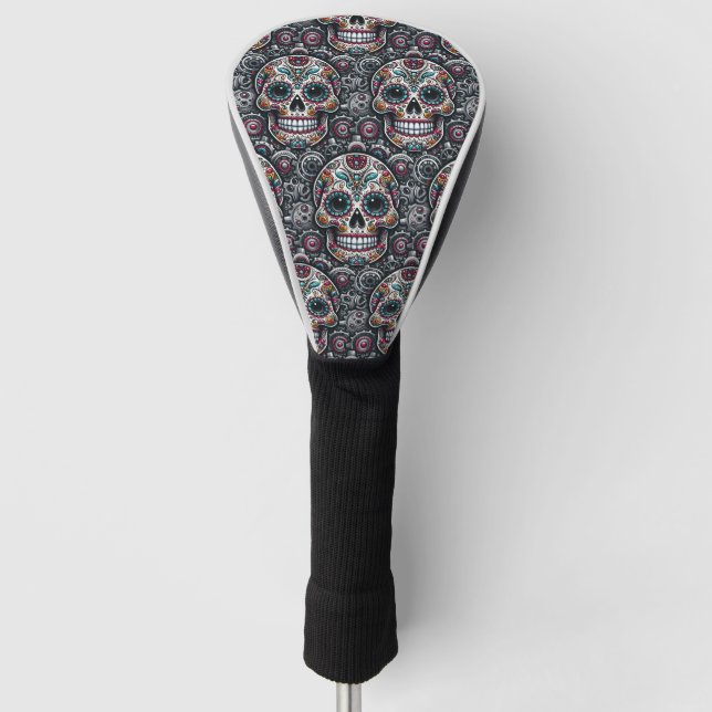 Sugar Skull Art - Clockwork Day of the Dead Golf Head Cover (Front)