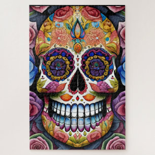 Sugar Skull Art -  Colorful Day of the Dead Skull Jigsaw Puzzle