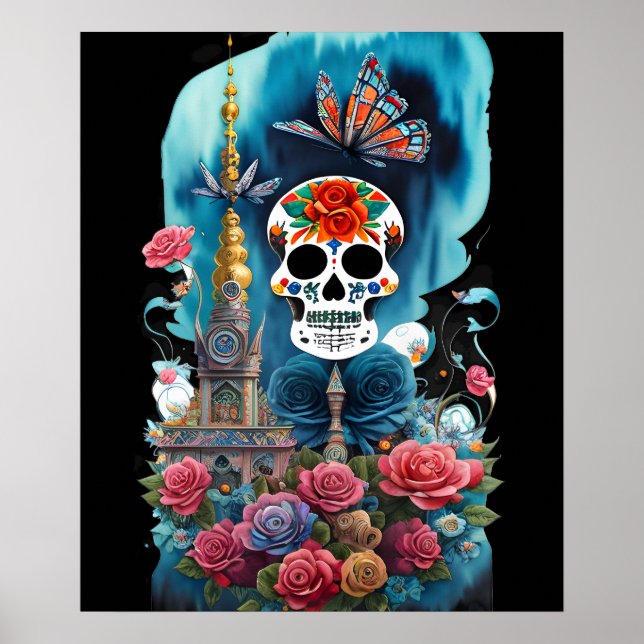 Sugar Skull Art - Colourful Altar Poster (Front)