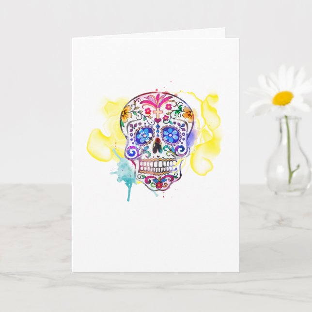 Sugar Skull Art Colourful Celebration NAME  Card (Small Plant)