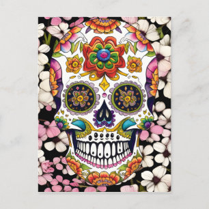 Sugar Skull Art - Colourful Day of the Dead Postcard