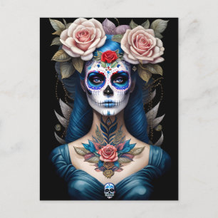 Sugar Skull Art - Colourful Dia de los Muertos Postcard