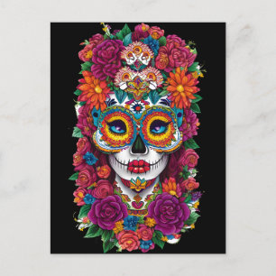 Sugar Skull Art -  Colourful Dia de los Muertos Postcard