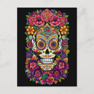 Sugar Skull Art - Colourful Dia de los Muertos Postcard