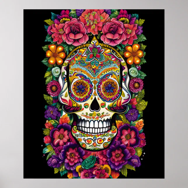 Sugar Skull Art - Colourful Dia de los Muertos Poster | Zazzle
