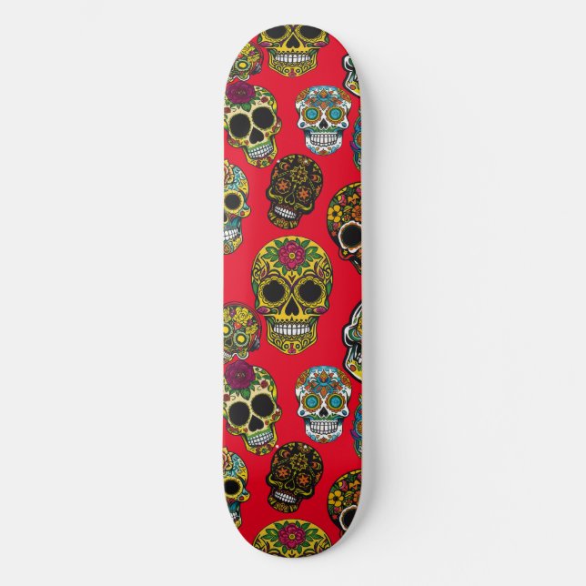 Sugar Skull Art Colourful Pattern Skateboard (Front)