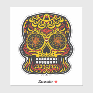 Sugar Skull Art - Colourful Red with Yellow