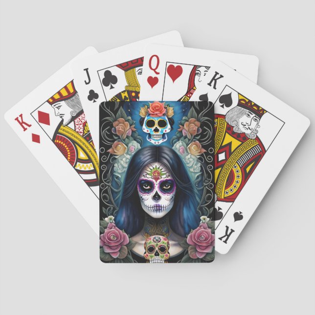 Sugar Skull Art - Colourful Skull Makeup Playing Cards (Back)