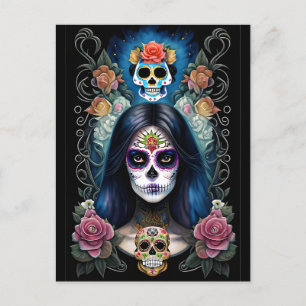 Sugar Skull Art - Colourful Skull Makeup Postcard