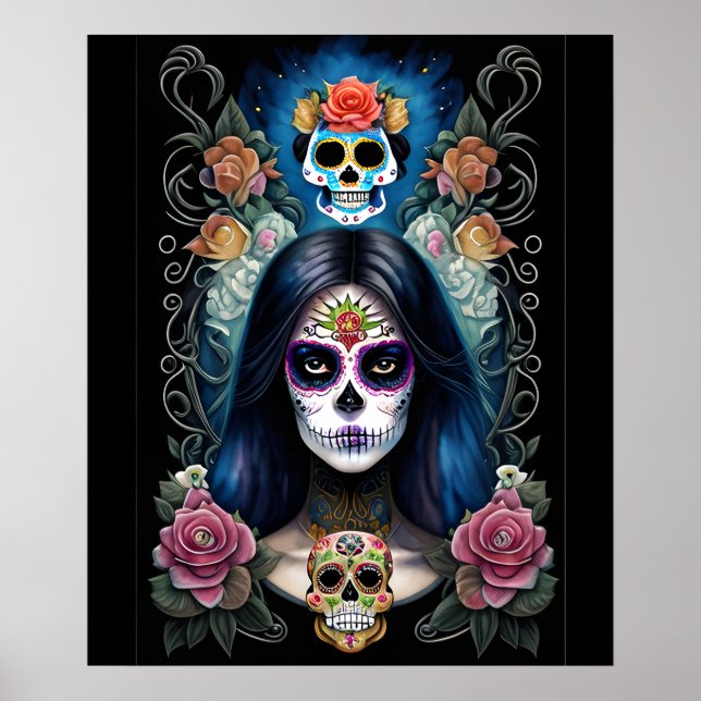 Sugar Skull Art - Colourful Skull Makeup Poster (Front)