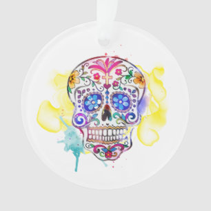 Sugar Skull Art Colourful Spanish NAME Memorial  Ornament