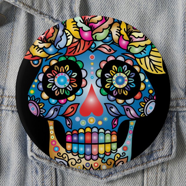 Sugar Skull Art, Day of the Dead 10 Cm Round Badge (Creator Uploaded)