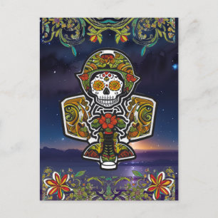 Sugar Skull Art - Day of the Dead Aeroplane Altar Postcard