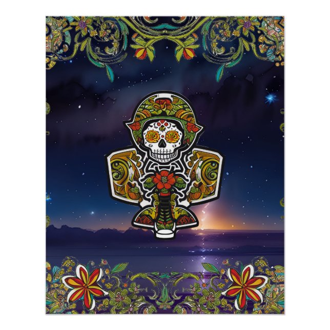 Sugar Skull Art - Day of the Dead Aeroplane Altar Poster (Front)