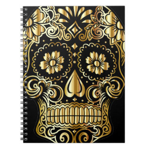 Sugar Skull Art, Day of the Dead Black and Gold Notebook