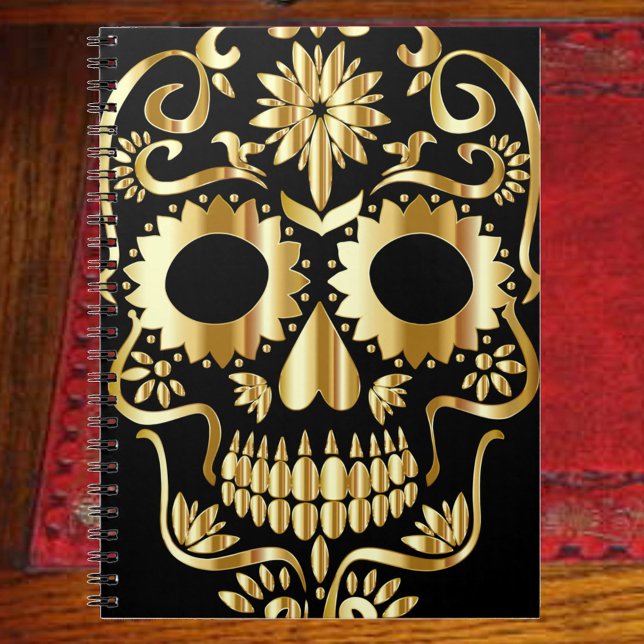 Sugar Skull Art, Day of the Dead Black and Gold Notebook (Creator Uploaded)